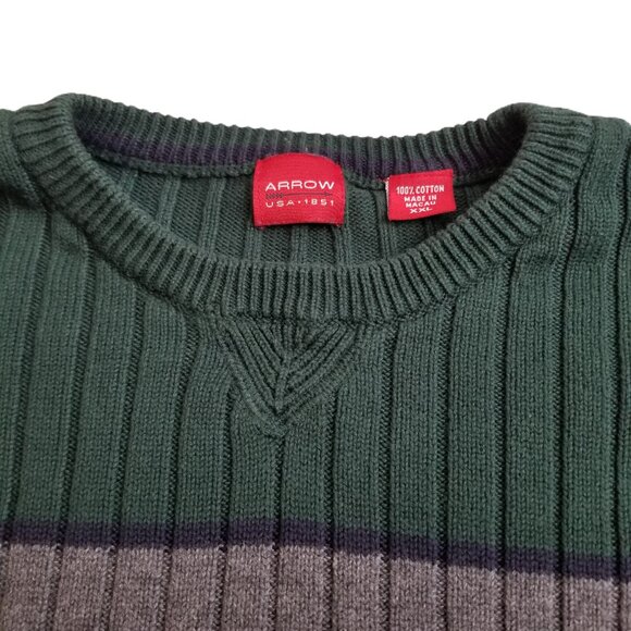 Arrow Green Navy Gray Colorblock Ribbed Cotton Sweater Size XXL Preppy Vintage - Picture 3 of 5